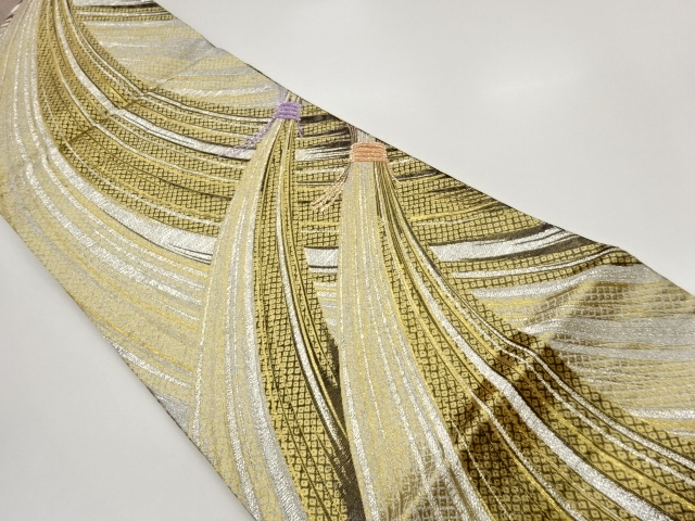 曲線に束ね熨斗・鹿の子模様織出し袋帯